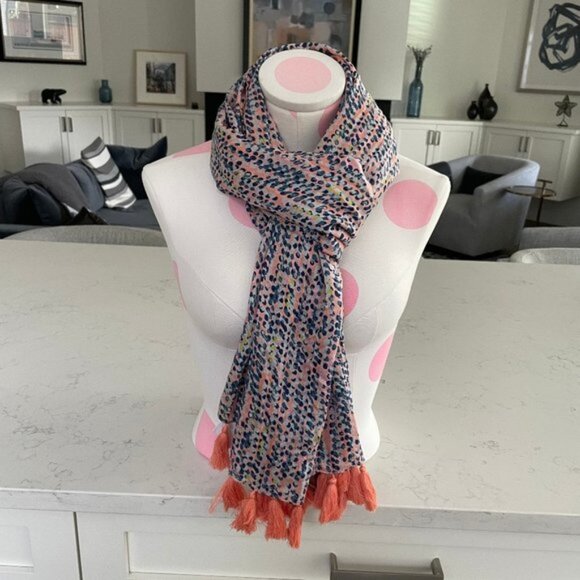 Brakeburn Original Ladies Collection Spots Tassel Modal Scarf Coral Blue OS NWT - Picture 1 of 11